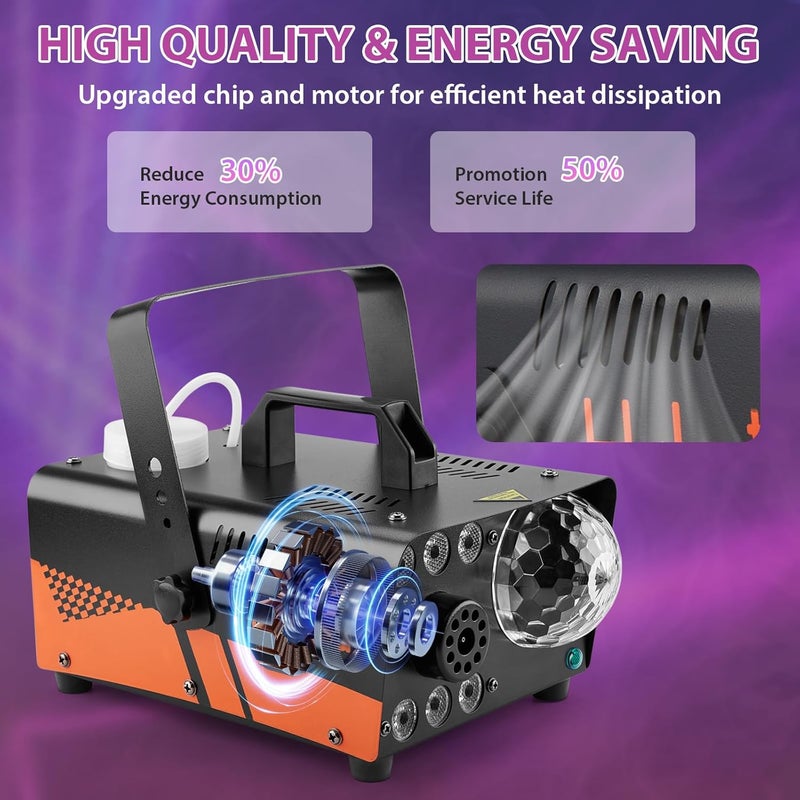 HAKUTA Store آلة الضباب، آلة الدخان مع ضوء الكرة المتلألئة وأضواء LED RGB، رش 3000 CFM مع وظيفة الرش التلقائي، رائعة للهالوين، عيد الميلاد، الزفاف، الأداء المسرحي والحفلات - Image 5